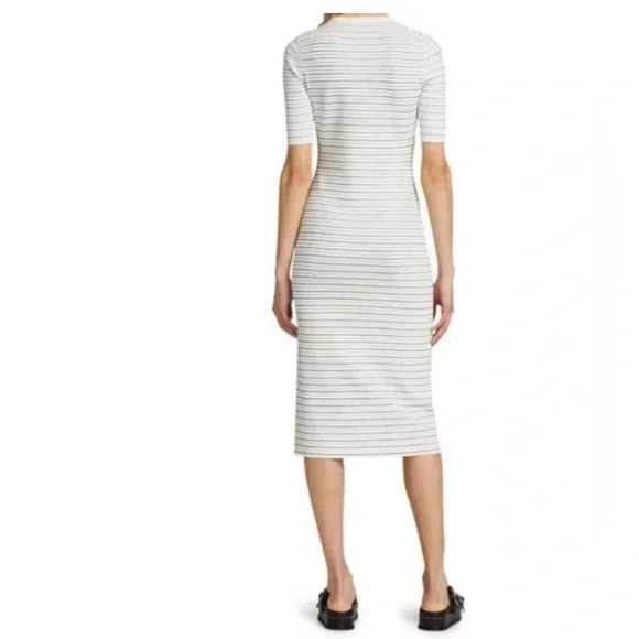 Theory Stripe Rib Dress in Ivory/Black Glossed‎ size large NWT - Picture 2 of 14